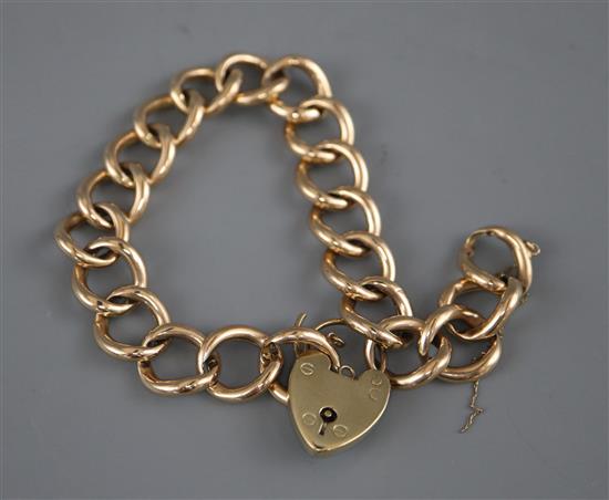 A 9ct gold chain link bracelet with padlock clasp, 19.2g.